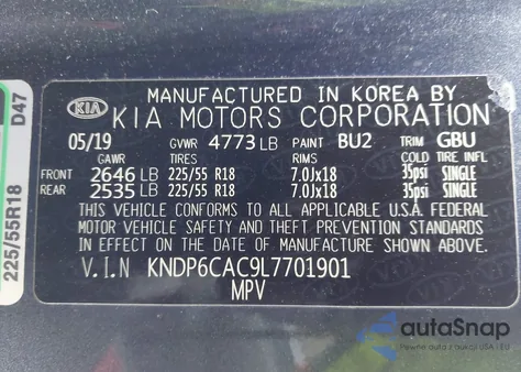 2020 Kia Sportage S из США, поврежденный, VIN KNDP6CAC9L7701901